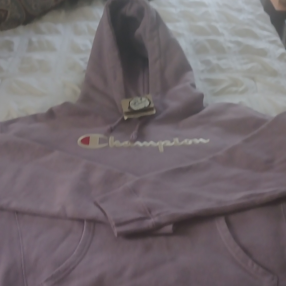 Lavender champion hoodie size large in kids